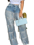 MB FASHION High-Waist Fringe Detail Wide-Leg Jeans 2404