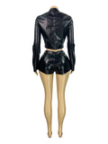 MB FASHION Cropped Faux Leather Zip Jacket & Mini Shorts Set 5102
