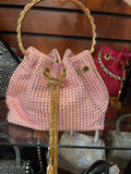 EVERY FASHION Crystal Studded Drawstring Bucket Bag