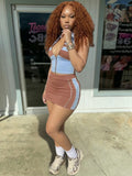 MB FASHION Sleeveless Zip-Up Halter Crop Top & Mini Skirt Two-Piece Set 6023