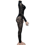 MB FASHION High Neck Mesh Panel Lace Detail Jumpsuit 231