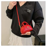 Every Fashion Mini Patent Dome Handbag with Top Handles and Crossbody Strap