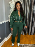 MB FASHION Cropped Zip Jacket & High-Waist Flare Pants Set 5018
