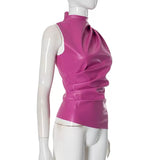 MB FASHION Sleeveless Asymmetrical Faux Leather Top 298