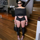 MB FASHION Off-Shoulder Crop Top & High-Waisted Shorts Set 194