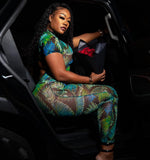 MB FASHION Sheer Printed Short Sleeve Mesh Jumpsuit 9707