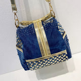 Every Fashion Luxury Dark Blue Denim Rhinestone Satchel