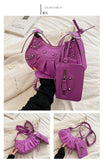 EVERY FASHION Studded Crescent Shoulder Bag with Matching Pouch