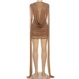 MB FASHION Draped Mesh Mini Dress with Cape Sleeves 1160