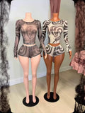 MB FASHION Long Sleeve Mesh Crop Top & Shorts Set 2665