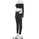 MB FASHION Off-Shoulder Long Sleeve Crop Top & Cutout High-Waist Leggings Set 318