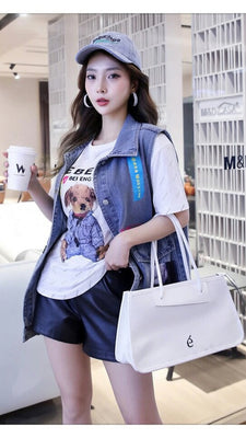 MB FASHION Oversized Dark-Wash Denim Vest Patches G00LY