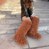 Every Fashion Knee-High Fluffy Faux Fur Statement Boots 008 RA