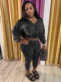 MB FASHION Cropped Zip-Up Hoodie and High-Waist Capri Leggings Two-Piece Set
