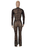 MB FASHION Two-Piece Sheer Animal Print Top and Flared Pants Set 9729