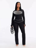 MB FASHION Zip-Up Hooded Jacket & Flared Pants Matching Tracksuit Set 2290