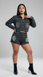 MB FASHION Embroidered Pattern Denim Crop Jacket & Shorts Matching Set 8030