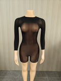 MB FASHION Sexy Black Sheer Long Sleeve Bodysuit Romper 1475