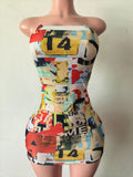 MB FASHION Graphic Collage Print Strap Mini Dress 9211