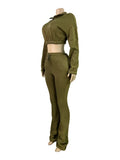 MB FASHION Cropped Quarter-Zip Lounge Set with Drawstring Pants 5069
