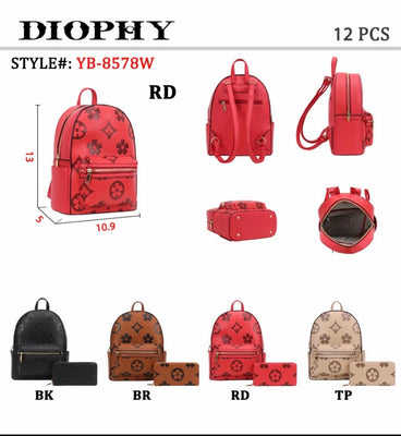 EVERY FASHION Floral Print Backpack with Matching Wallet YB-8578W