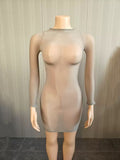 MB FASHION Long Sleeve Sheer Mesh Bodycon Mini Dress 1472