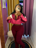 EVERY FASHION Color-Block Cropped Jacket and High-Waist Flare Pants Set MB 4060LY