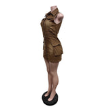 MB FASHION Sleeveless Button-Up Denim Mini Dress with Cargo Pockets 88684