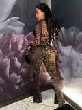 MB FASHION Sheer Leopard Mesh Crop Top & Flare Pants Set 9729