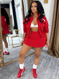 MB FASHION Long Sleeve Zip-Up Cropped Jacket & Ruched Mini Skirt Set 6012