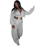 MB FASHION Two-Piece Drawstring Lounge Set – Cropped Zip-Up Hoodie & High-Waist Wide Leg Balloon Joggers 5072