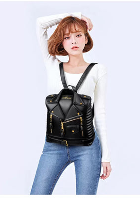 EVERY FASHION Moto Jacket Style Backpack with Quilted Sides and Zipper Details