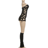 MB FASHION Black Strapless Side-Bow Cutout Romper + Slouchy Leg Warmer Set
