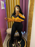 EVERY FASHION Color-Block Cropped Jacket and High-Waist Flare Pants Set MB 4060LY