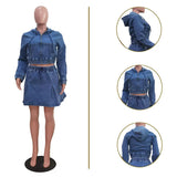 MB FASHION Two-Piece Denim Hoodie and Skirt Set 1325