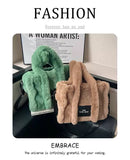 EVERY FASHION Plush Faux Fur Tote Bag with Top Handles