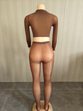MB FASHION Sheer Mesh Mock-Neck Crop Top & High-Waist Tights Set 1477
