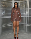 MB FASHION Sexy Black Sheer Long Sleeve Bodysuit Romper 1475
