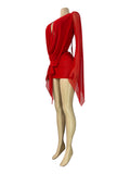 MB FASHION Deep V Plunging Neckline Long Sleeve Draped Mini Skirt Set 6101