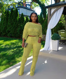 MB FASHION Ruched Off-Shoulder Top & High-Waist Flared Pants Set 9532