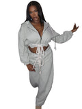 MB FASHION Two-Piece Drawstring Lounge Set – Cropped Zip-Up Hoodie & High-Waist Wide Leg Balloon Joggers 5072