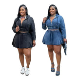 MB FASHION Two-Piece Denim Hoodie and Skirt Set 1325