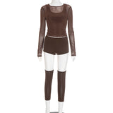 MB FASHION Sheer Mesh Top & Shorts with Leg Warmers Set 389