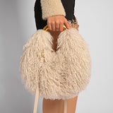 EVERY FASHION Round Shaggy Faux Fur Handbag