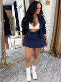 MB FASHION Long Sleeve Zip-Up Cropped Jacket & Ruched Mini Skirt Set 6012