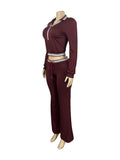 MB FASHION 2 Piece Lounge Set Cropped Zip Up Top Flare Pants Matching Tracksuit 5056