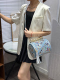 EVERY FASHION Luxury Blue Rhinestone Barrel Bag – Crystal Embellished Denim Cylinder Crossbody