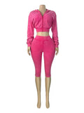 MB FASHION Cropped Zip-Up Hoodie and High-Waist Capri Leggings Two-Piece Set