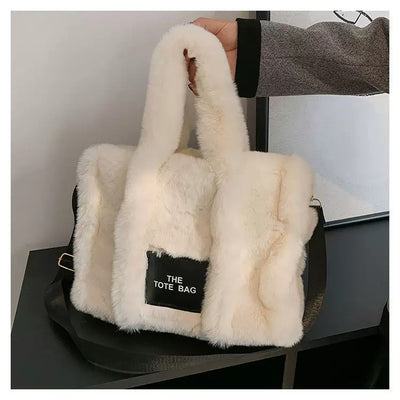 EVERY FASHION Plush Faux Fur Tote Bag with Top Handles
