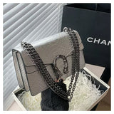 Every Fashion Textured Chain Shoulder Bag with Metal Buckle Detail